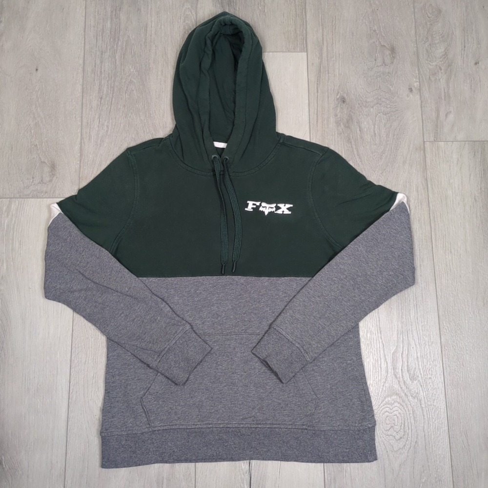 Fox Racing Hoodie Womens Medium Green Gray Color Block White Embroidered Logo